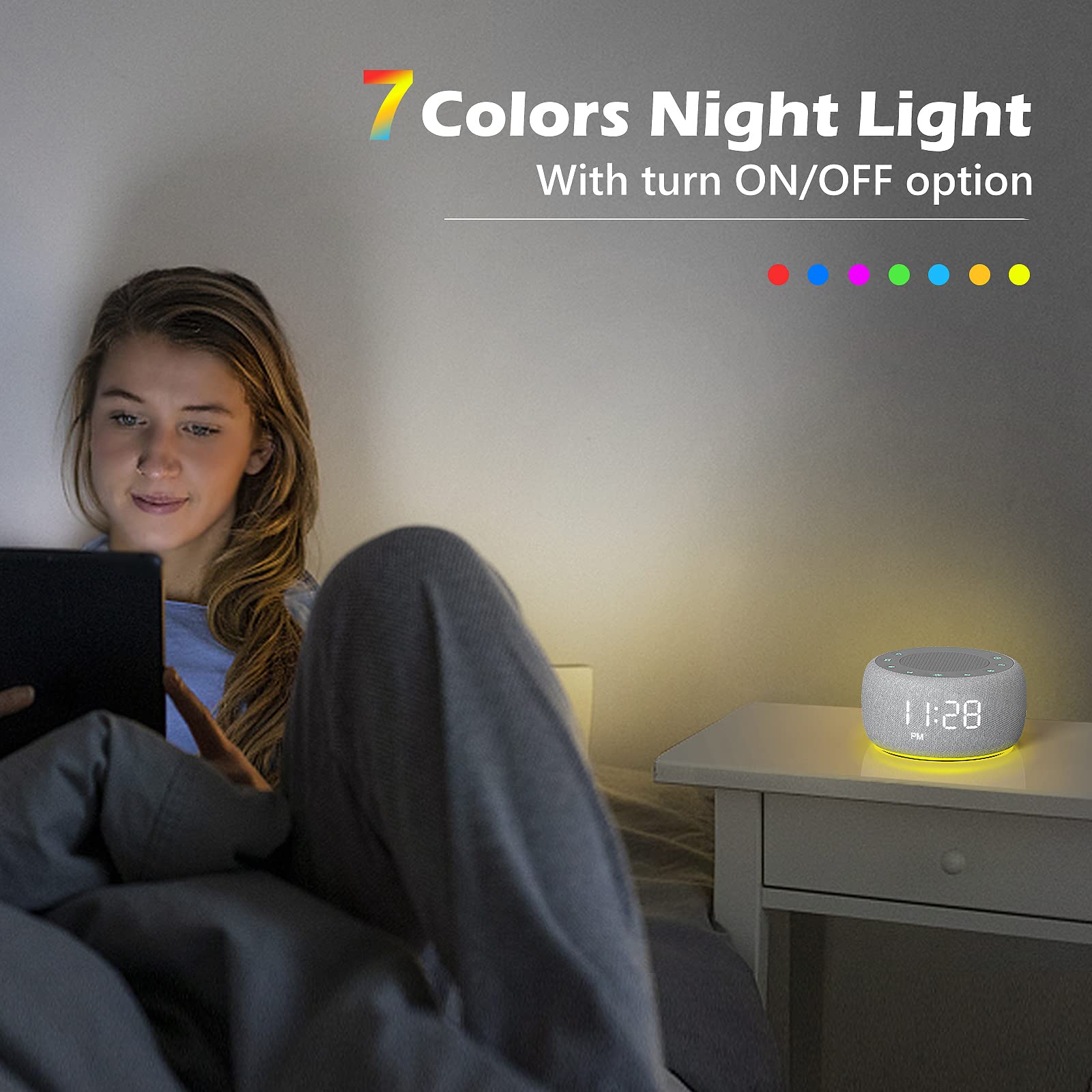 Buffbee sound machine night-light options in seven colors for calming ambience