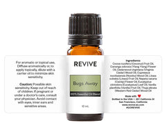 Close-up of Bugs Away product label by Revive Essential Oils