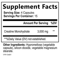 Close-up of micronized creatine monohydrate pills; gluten-free, vegan, non-GMO