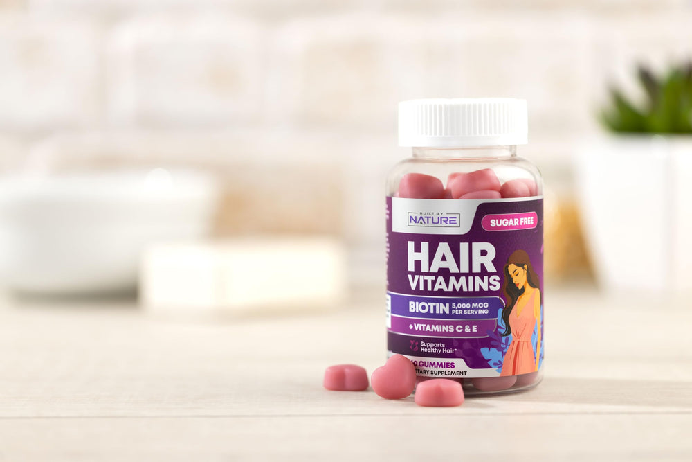 Sugar-free vegan hair vitamins gummies in a serving