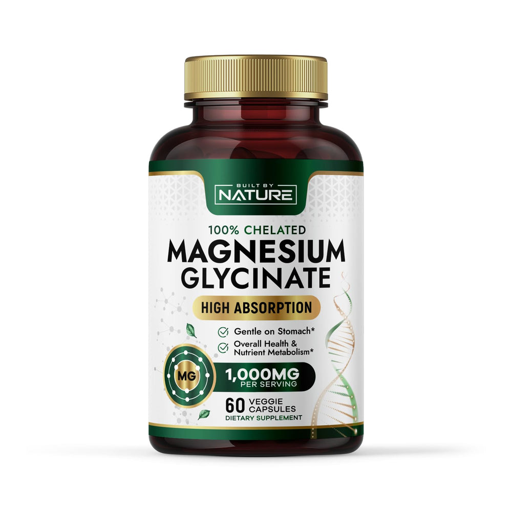Bottle of Built By Nature magnesium glycinate 1000mg with 60 capsules