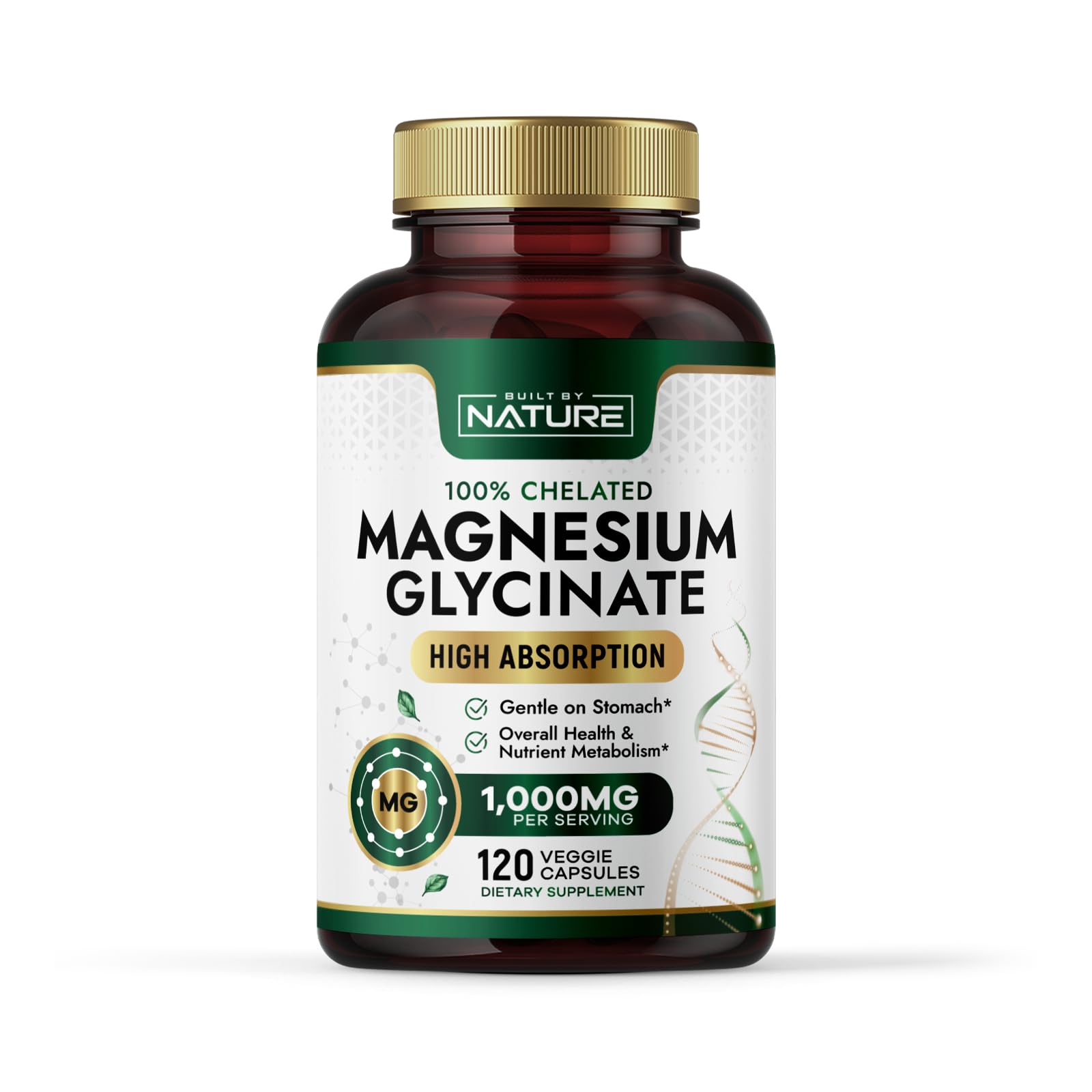 Bottle of Built By Nature Magnesium Glycinate 1000mg - high absorption magnesium glycinate