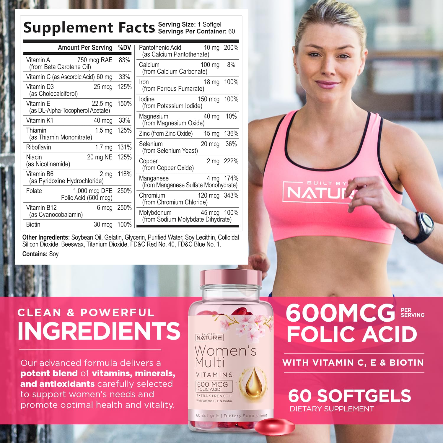 Nutritional panel highlighting vitamins A, B, C, D, E