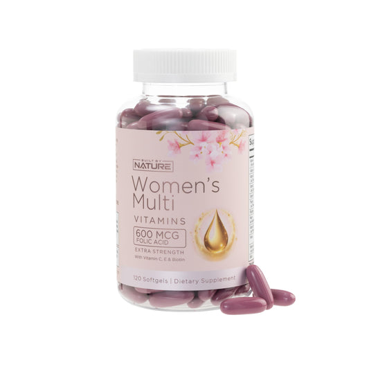Bottle of Built By Nature Women’s Multivitamin with 120 softgels