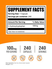Label detailing gluten-free claim and 5-HTP 100 mg per capsule