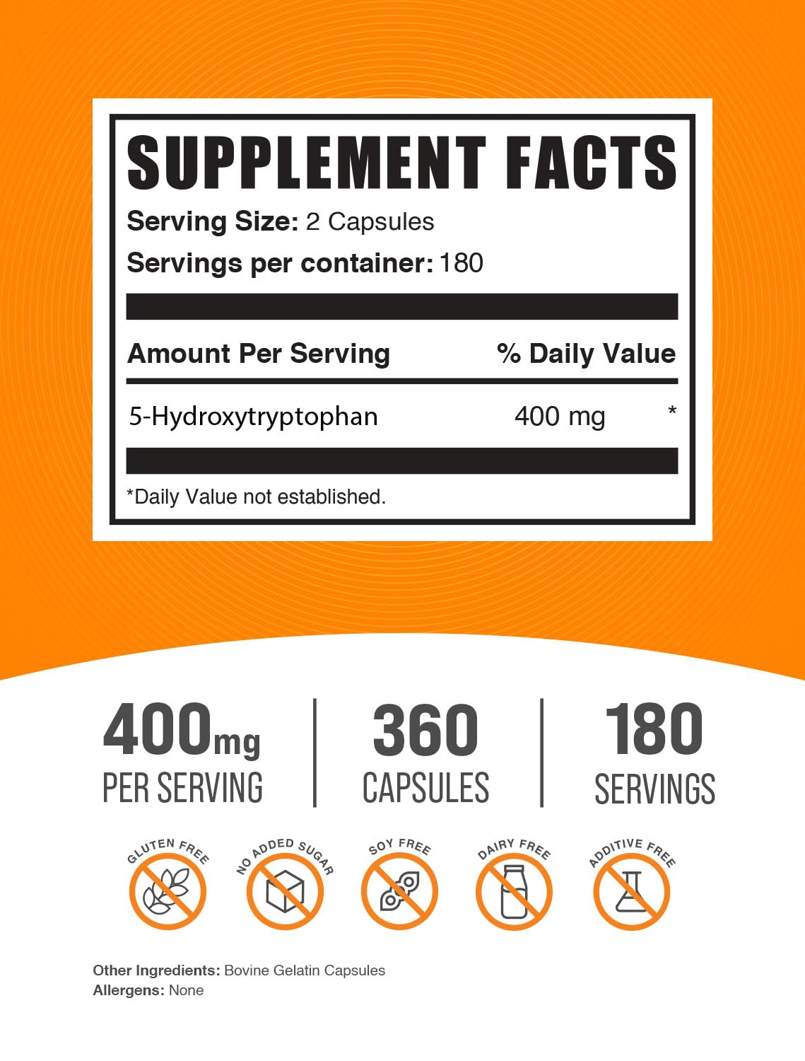 Gluten-free 5-HTP capsules packaging