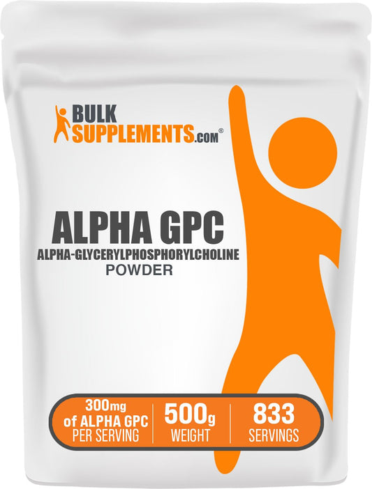 Front view of BulkSupplements Alpha GPC Powder 500g packaging