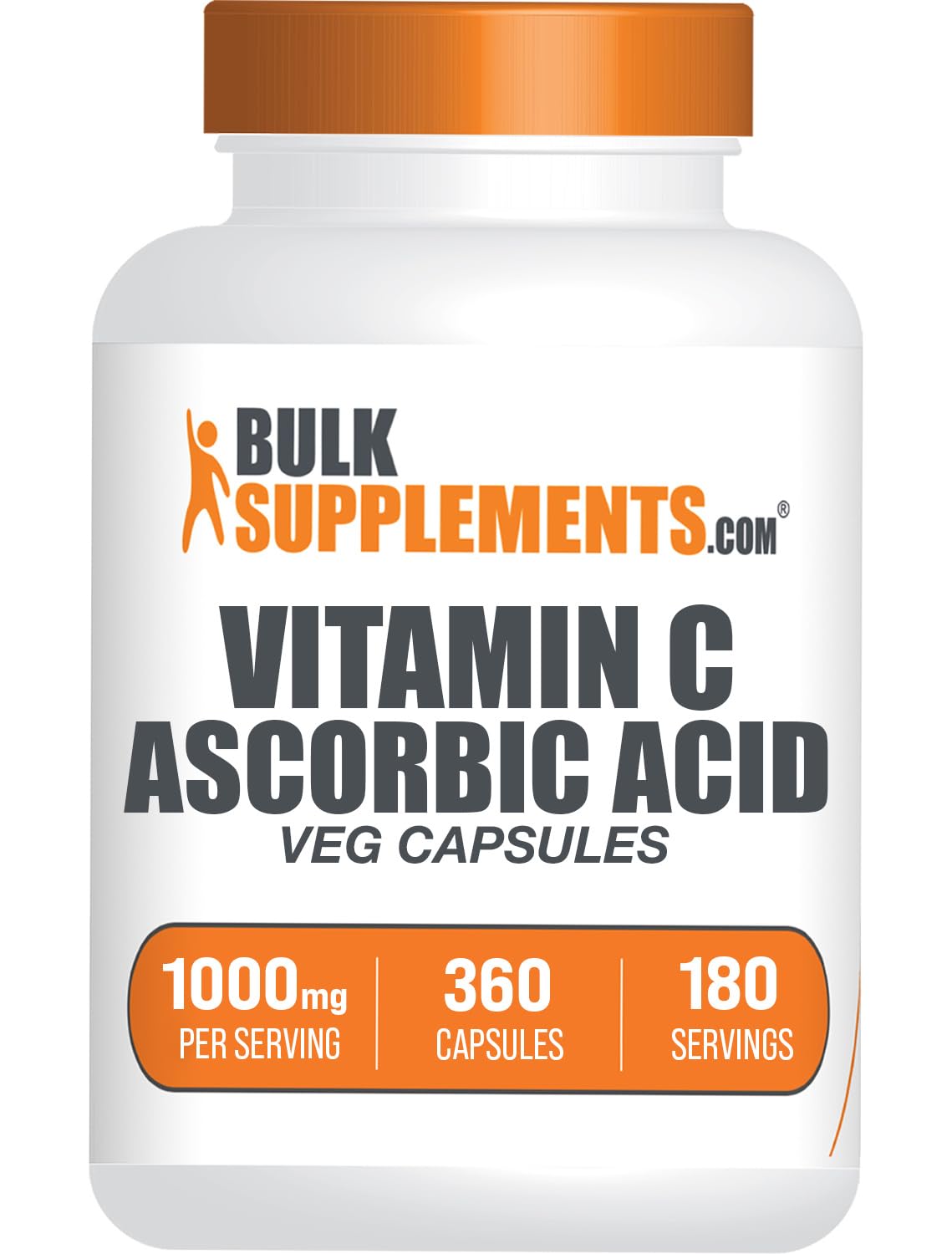 Bottle of BulkSupplements Ascorbic Acid Capsules 1000mg, 360-count