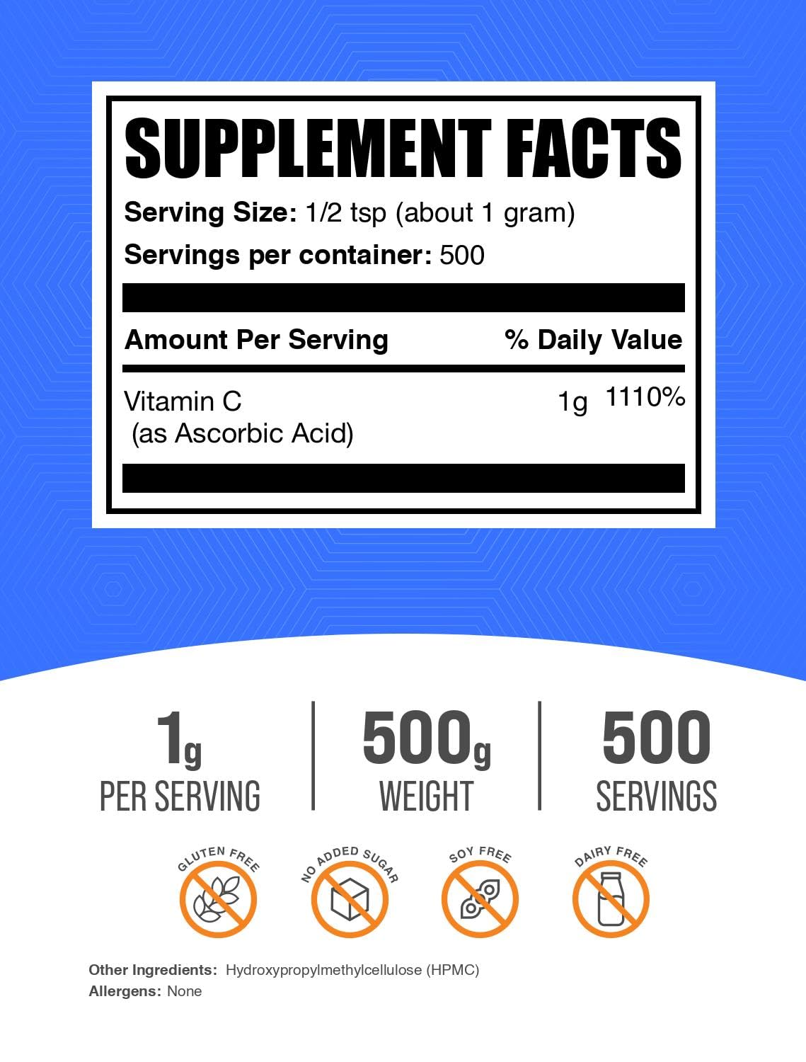 1 gram serving scoop of ascorbic acid powder