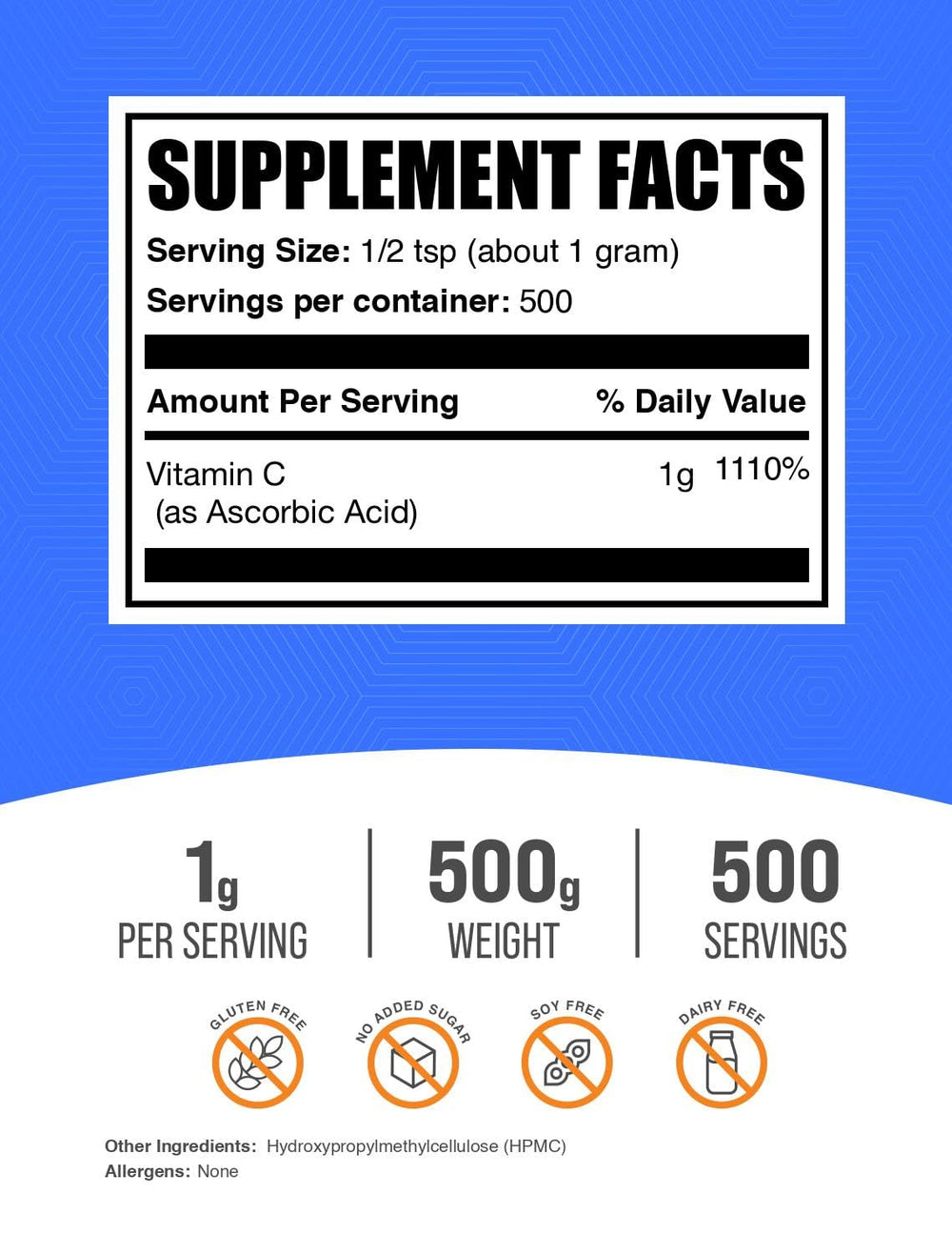 1 gram serving scoop of ascorbic acid powder