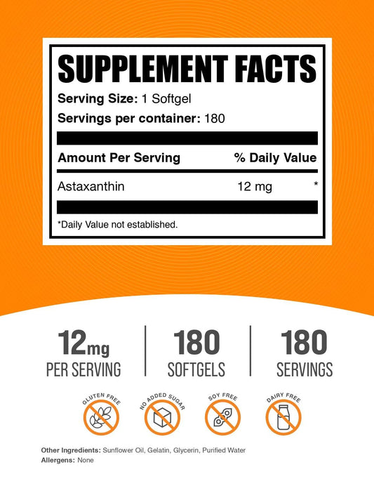 Astaxanthin 12mg softgels packaging and bottle