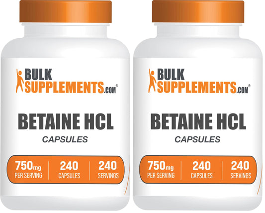 BulkSupplements Betaine HCl 750mg capsules bottle for digestive support