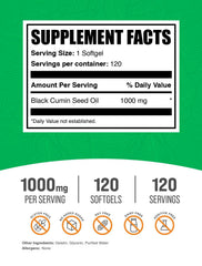 Gluten-free Black Cumin Seed Oil Softgel ingredients on label