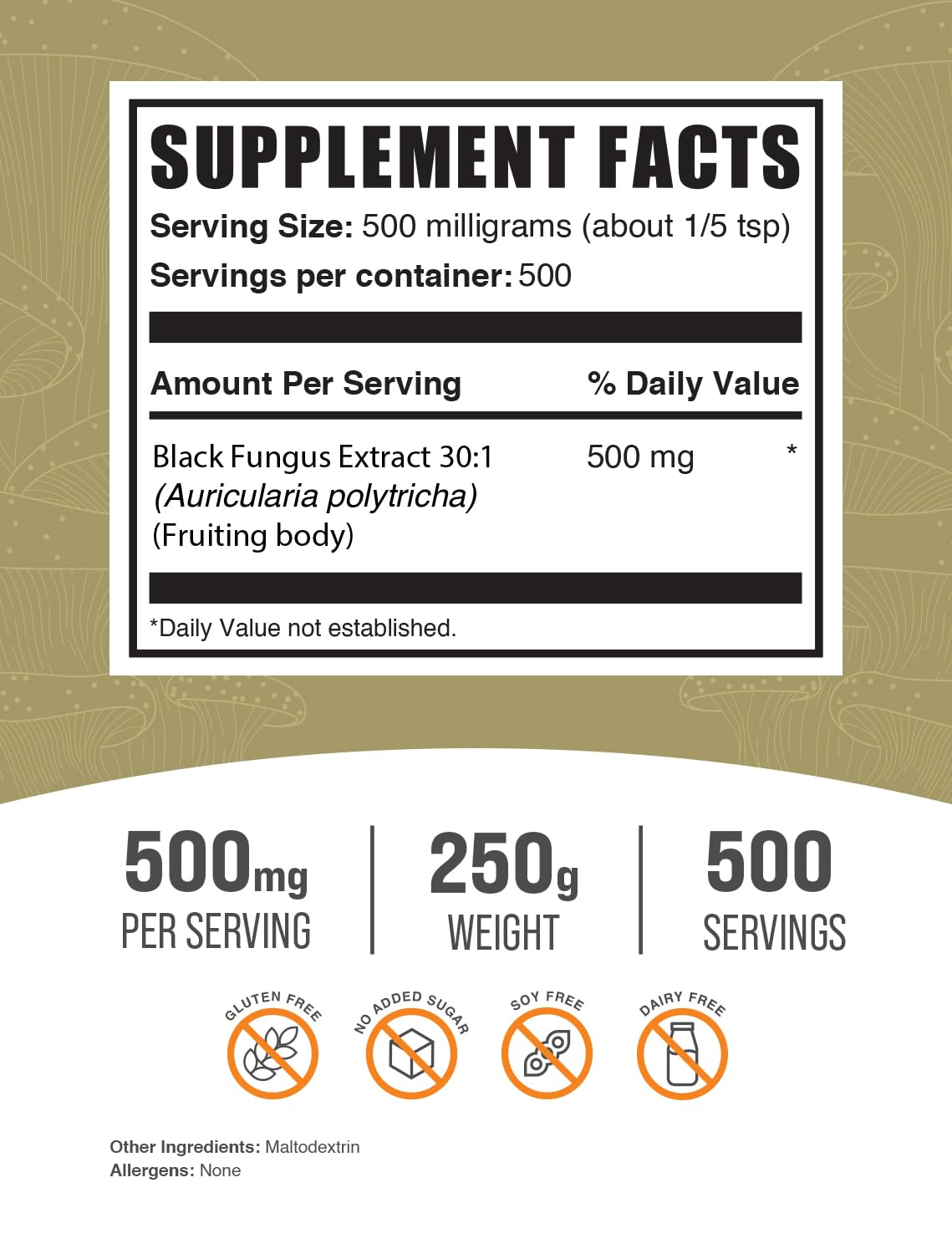 Close-up of 500 mg serving of Black Fungus Mushroom Extract Powder