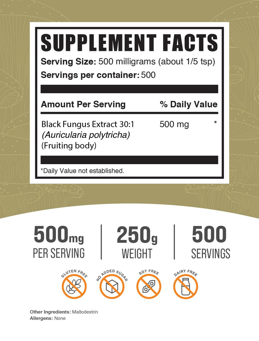 Close-up of 500 mg serving of Black Fungus Mushroom Extract Powder