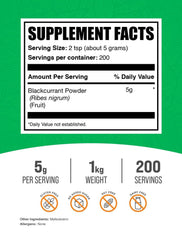 BulkSupplements Blackcurrant Powder 1kg packaging back/label view