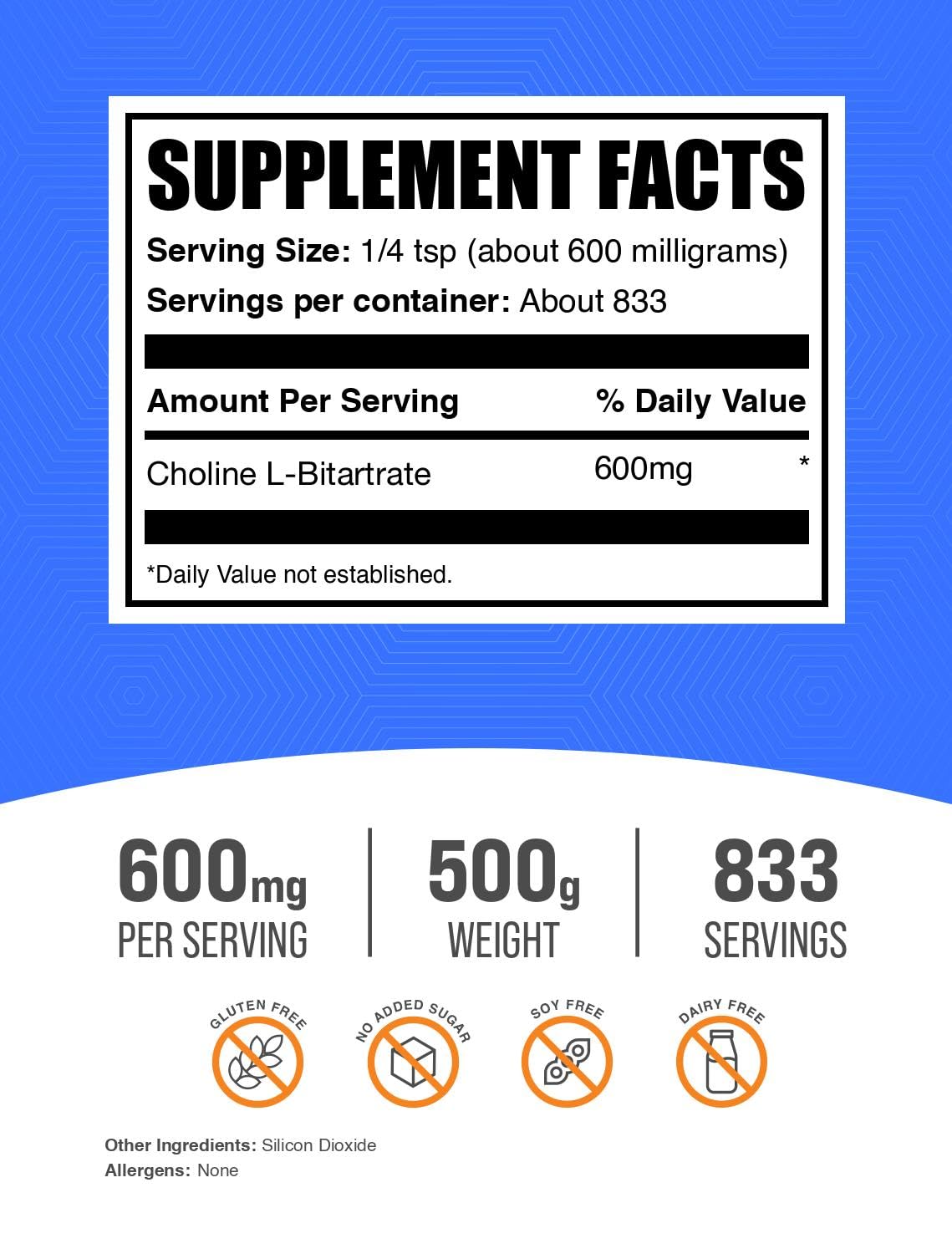 Choline Bitartrate powder label and packaging