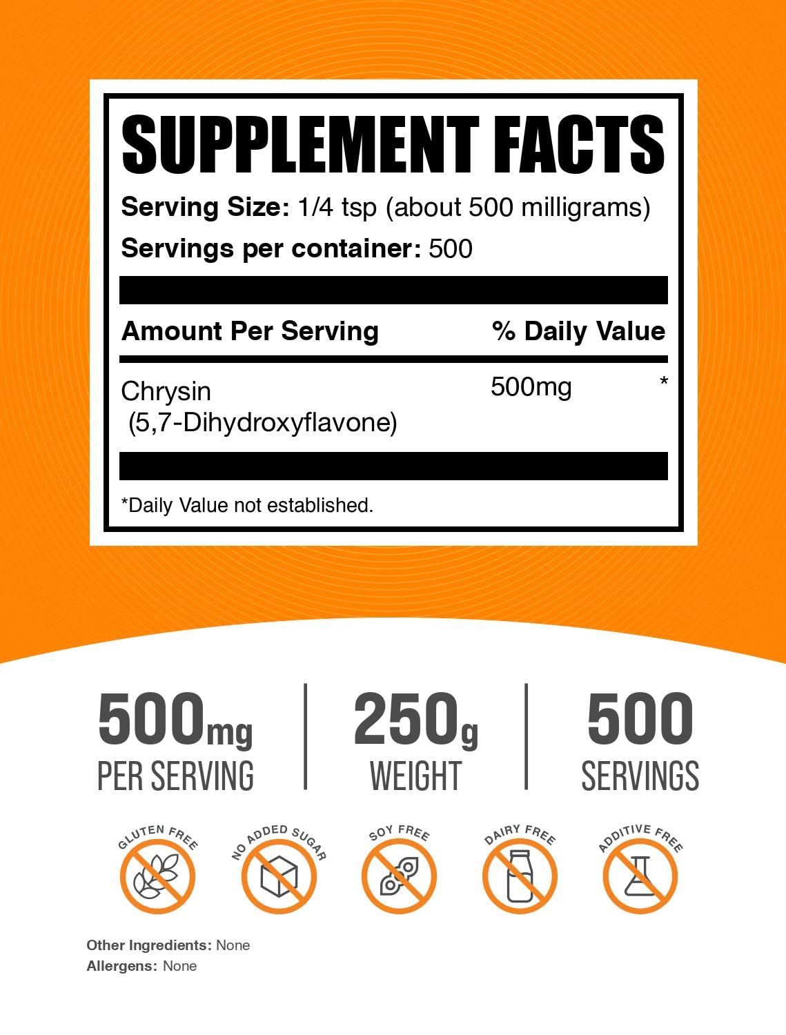 Chrysin powder with measuring scoop and 250g jar