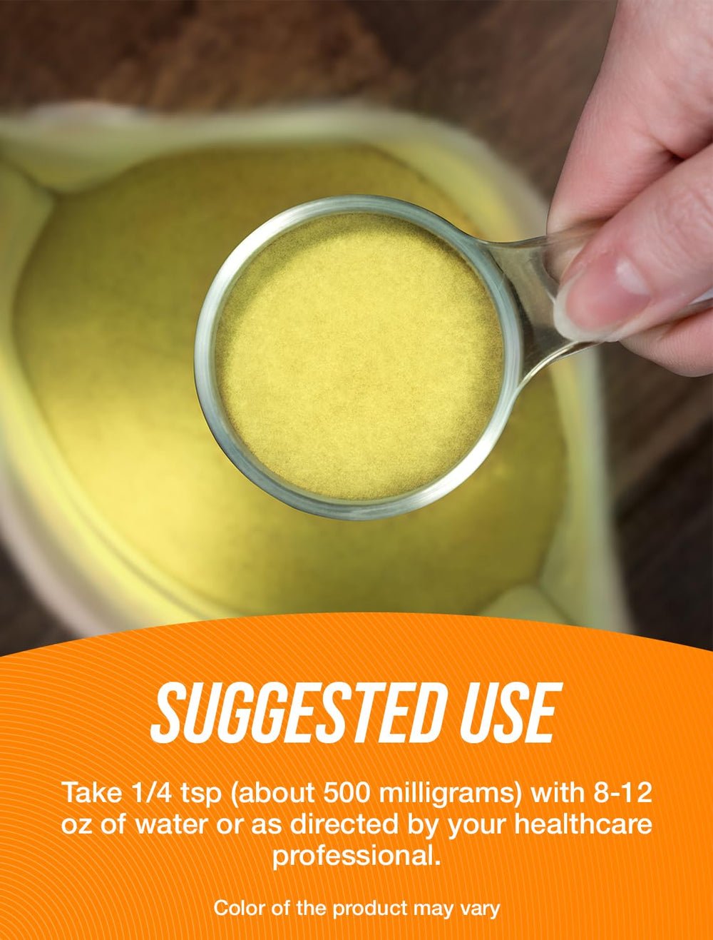 Close-up of Chrysin powder presenting 500mg per serving