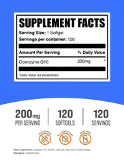 CoQ10 200mg softgels packaging with gluten-free claim