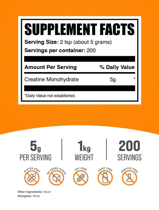 Unflavored creatine monohydrate powder jar