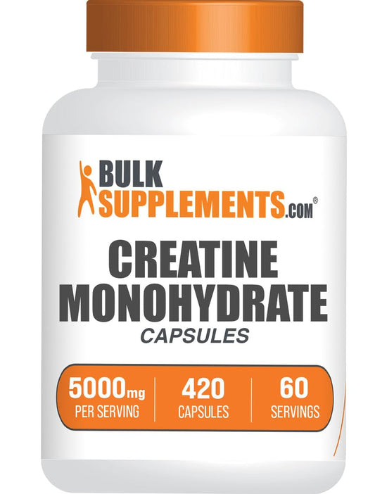 BulkSupplements Creatine Monohydrate Capsules bottle label showing 5000mg per serving
