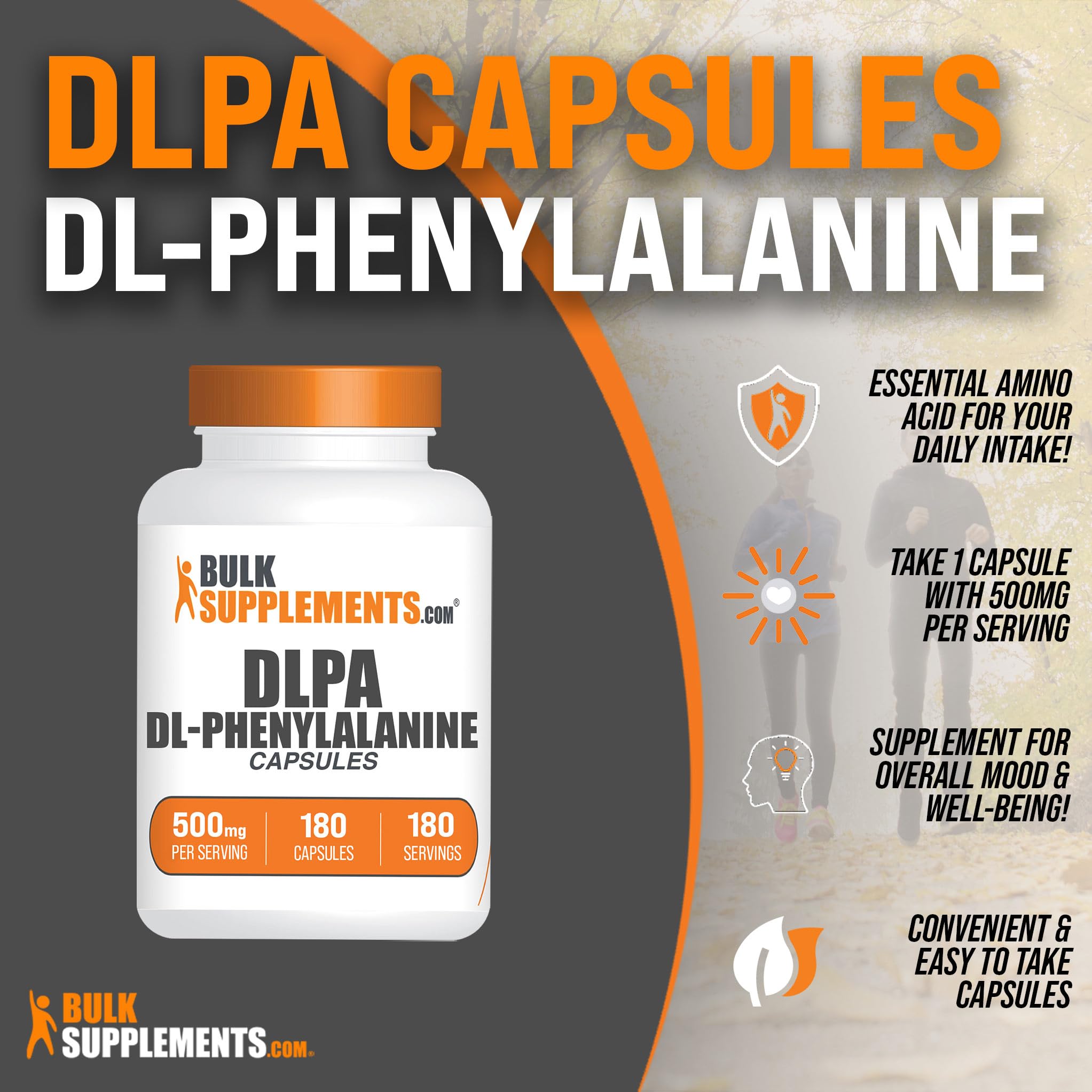 DL-Phenylalanine capsules label with nutrition facts