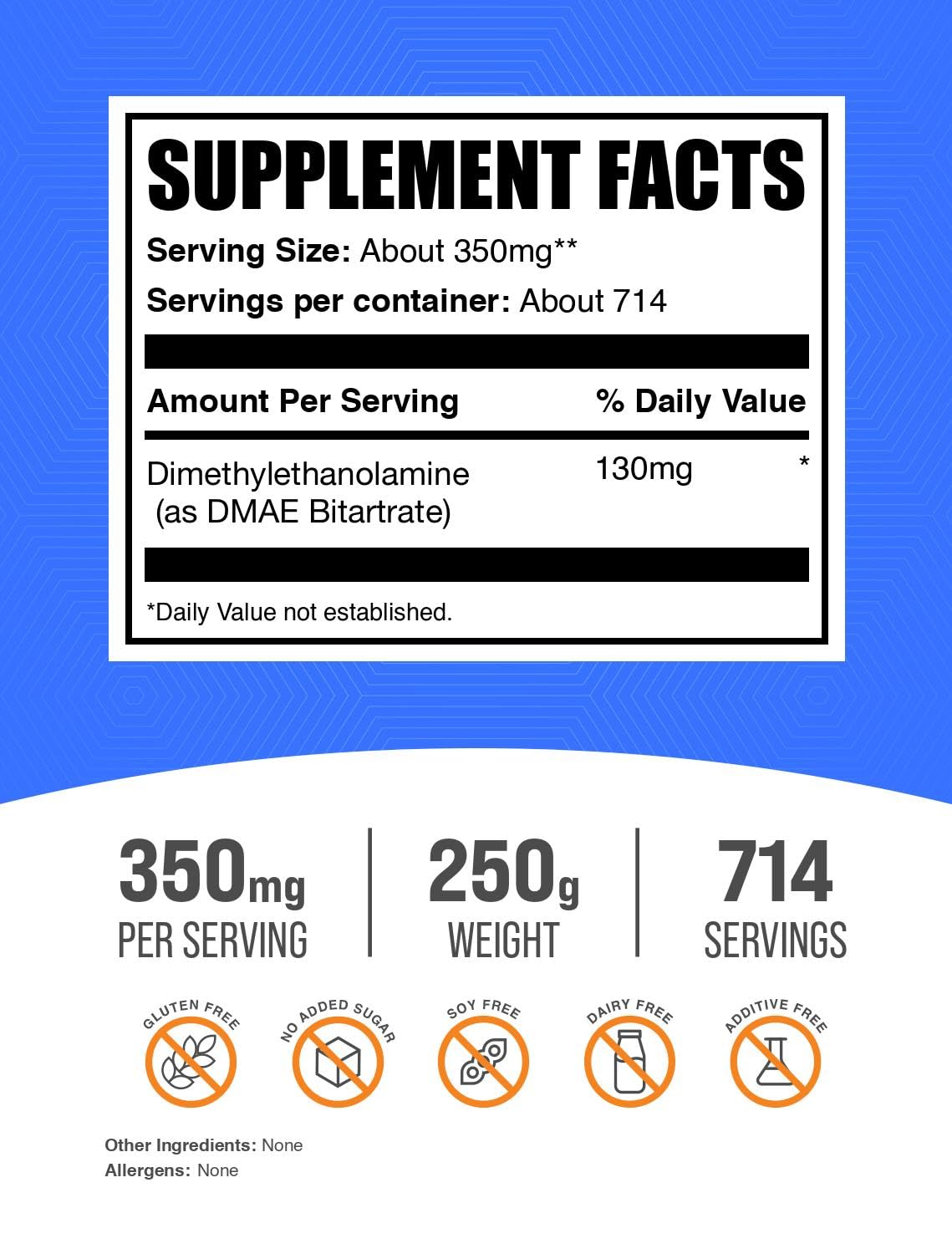Unflavored DMAE Bitartrate powder 250g packaging