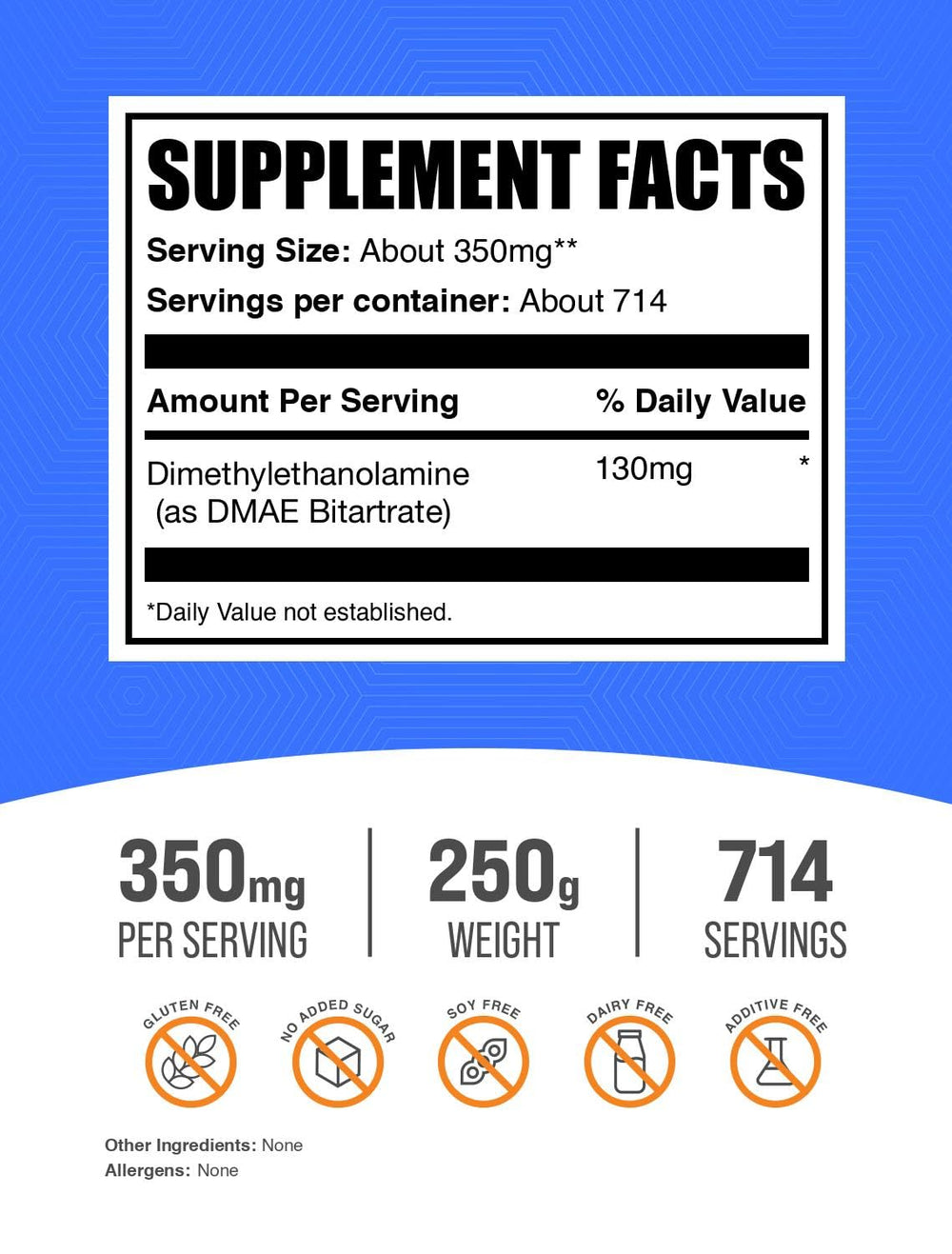 Unflavored DMAE Bitartrate powder 250g packaging