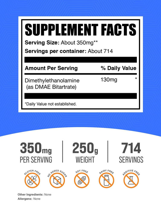 Unflavored DMAE Bitartrate powder 250g packaging