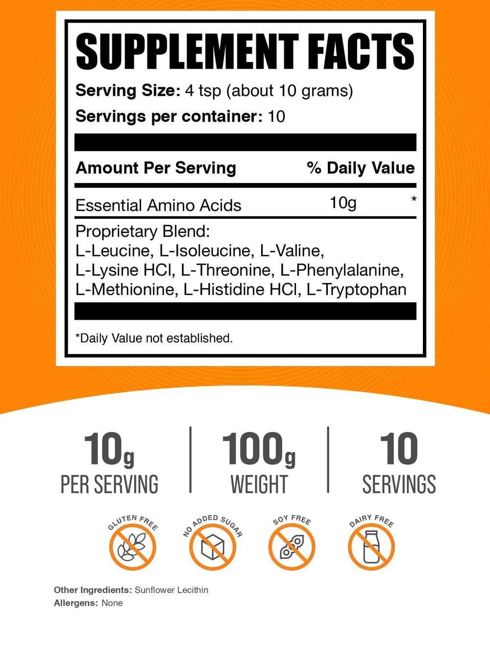 Unflavored Essential Amino Acids Powder packaging