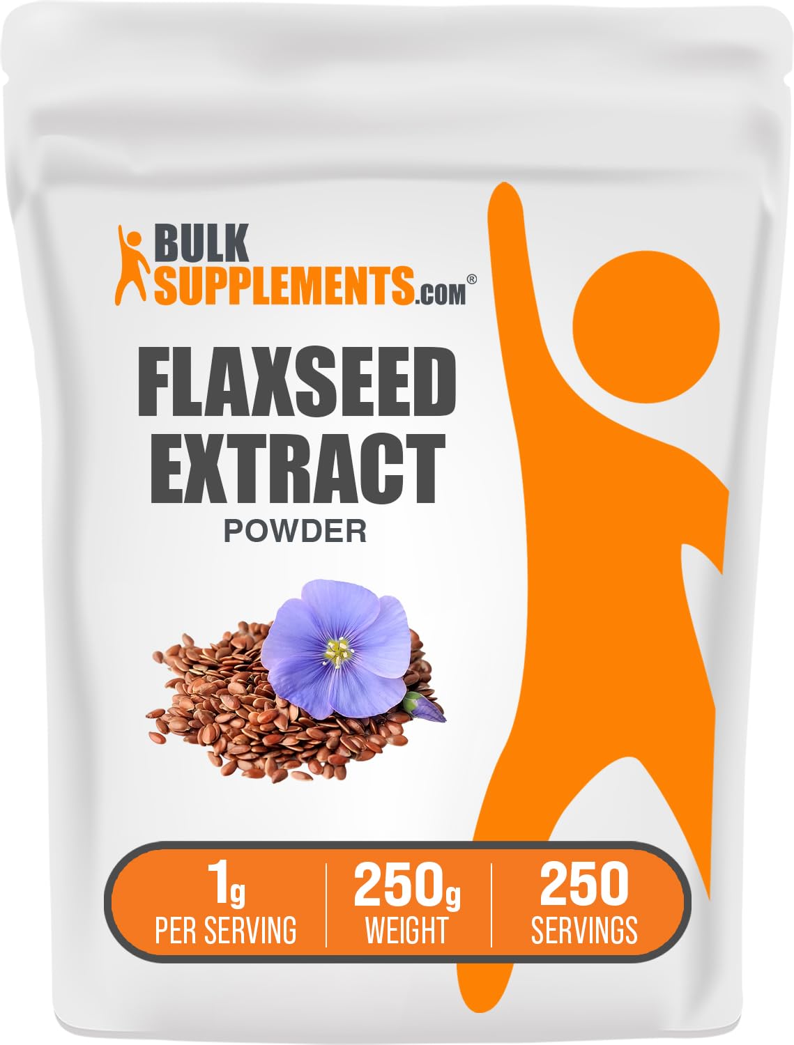 BulkSupplements Flaxseed Extract Powder bottle with 1g serving