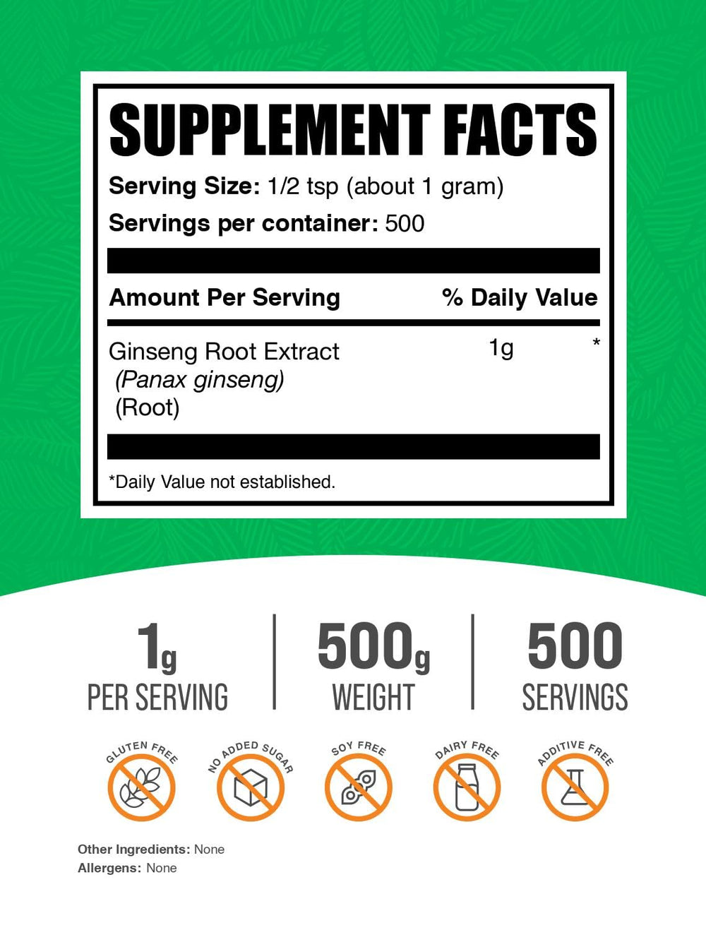 BulkSupplements Ginseng Root Extract Powder with measuring scoop for simple daily servings.
