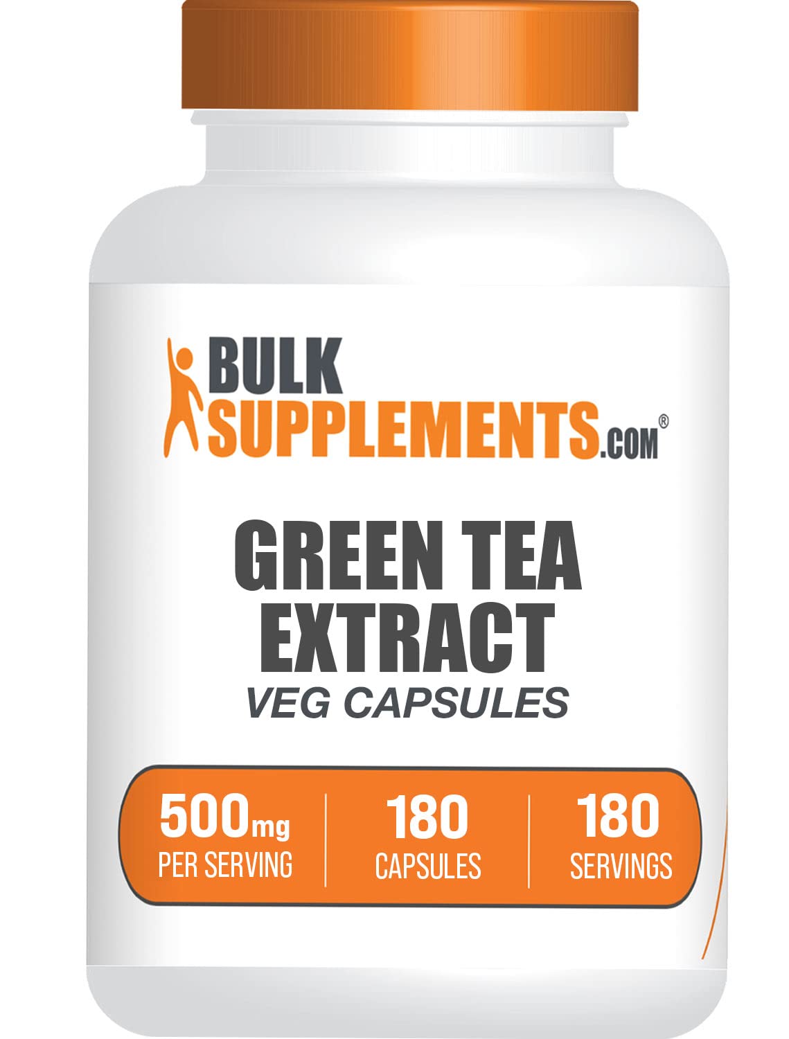 BulkSupplements Green Tea Extract Capsules bottle with label, 180 vegan capsules