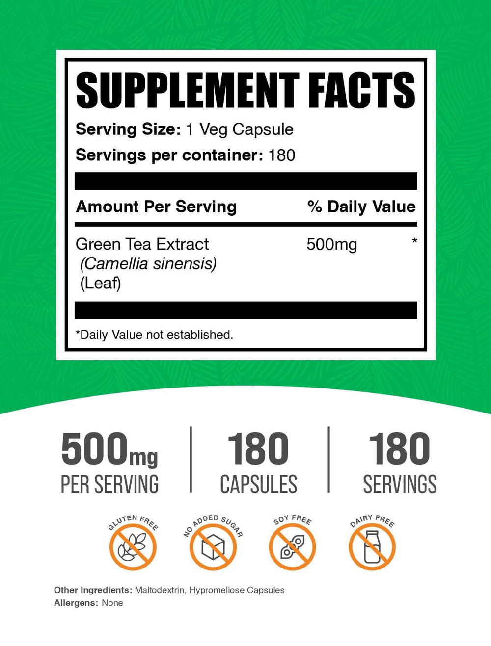 Green Tea Extract capsules packaging and container by BulkSupplements