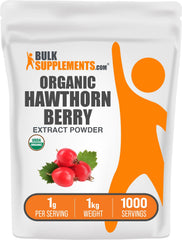 BulkSupplements Organic Hawthorn Berry Extract Powder with 1g serving in 1kg packaging