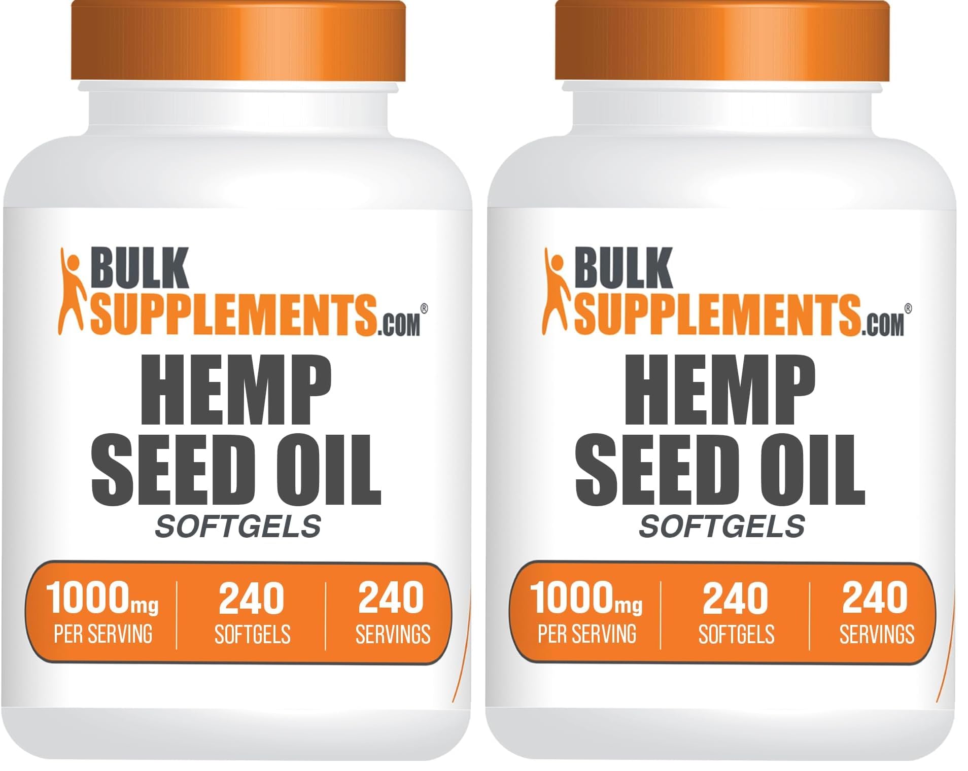 Front view of BulkSupplements Hemp Seed Oil Softgels 1000mg bottle