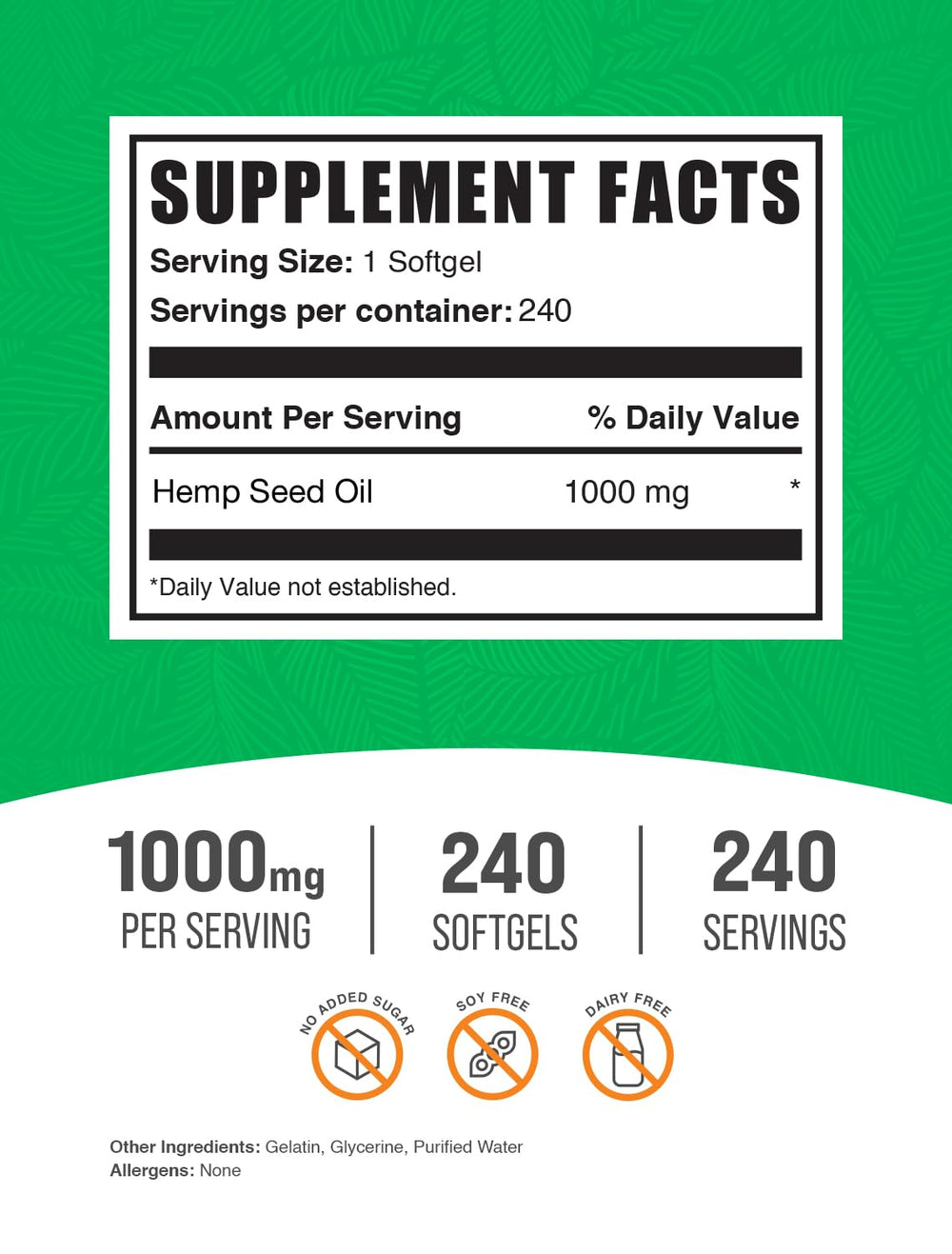 Graphic showing Omega-3 content of hemp seed oil softgels
