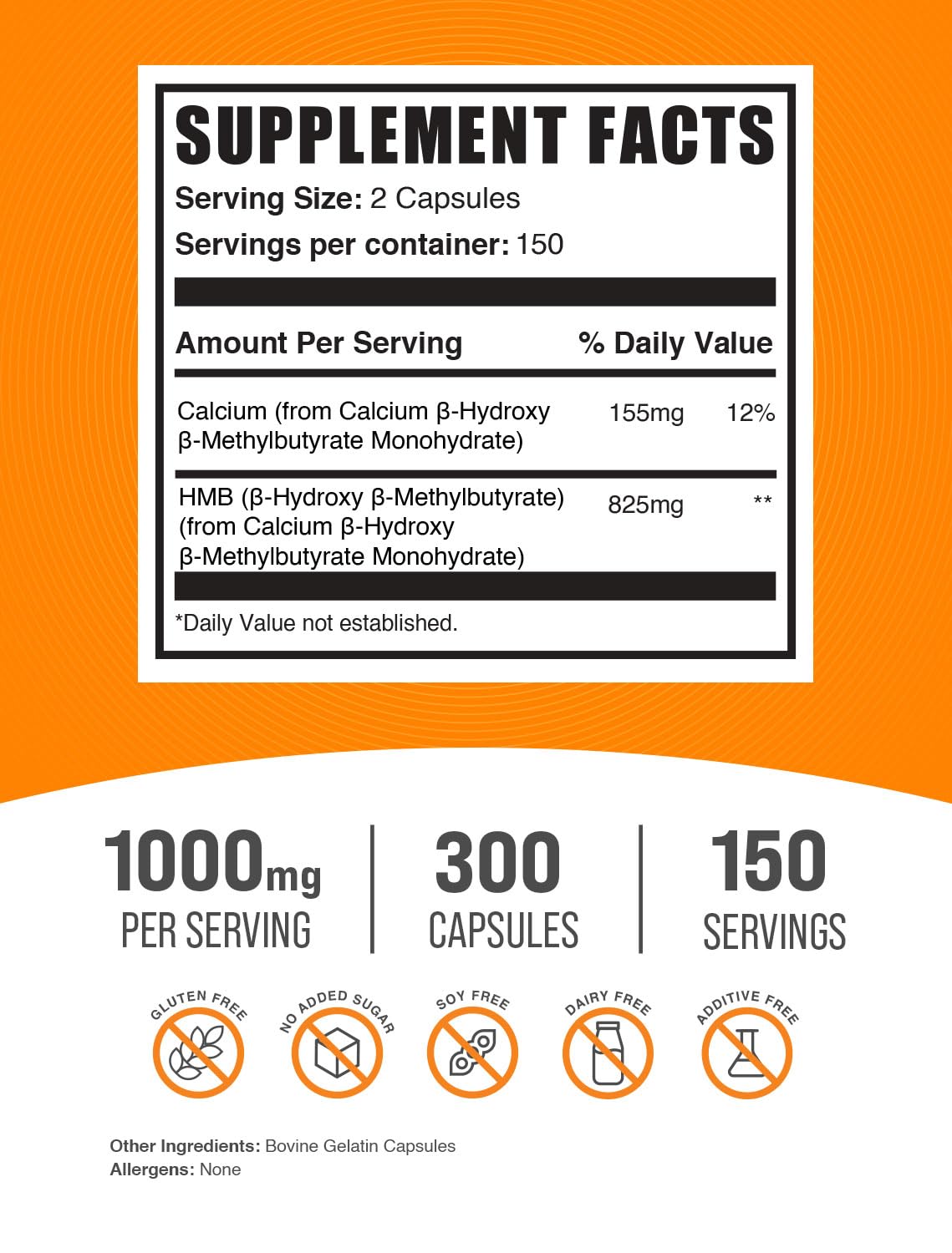 Back nutrition facts panel for BulkSupplements Calcium HMB Capsules.