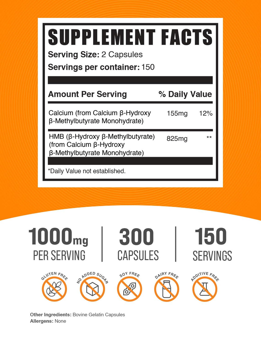 Back nutrition facts panel for BulkSupplements Calcium HMB Capsules.