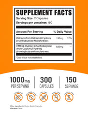 Back nutrition facts panel for BulkSupplements Calcium HMB Capsules.