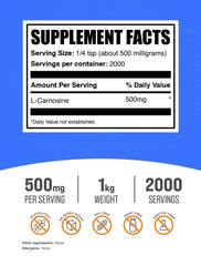 BulkSupplements L-Carnosine powder bottle labeled 500mg