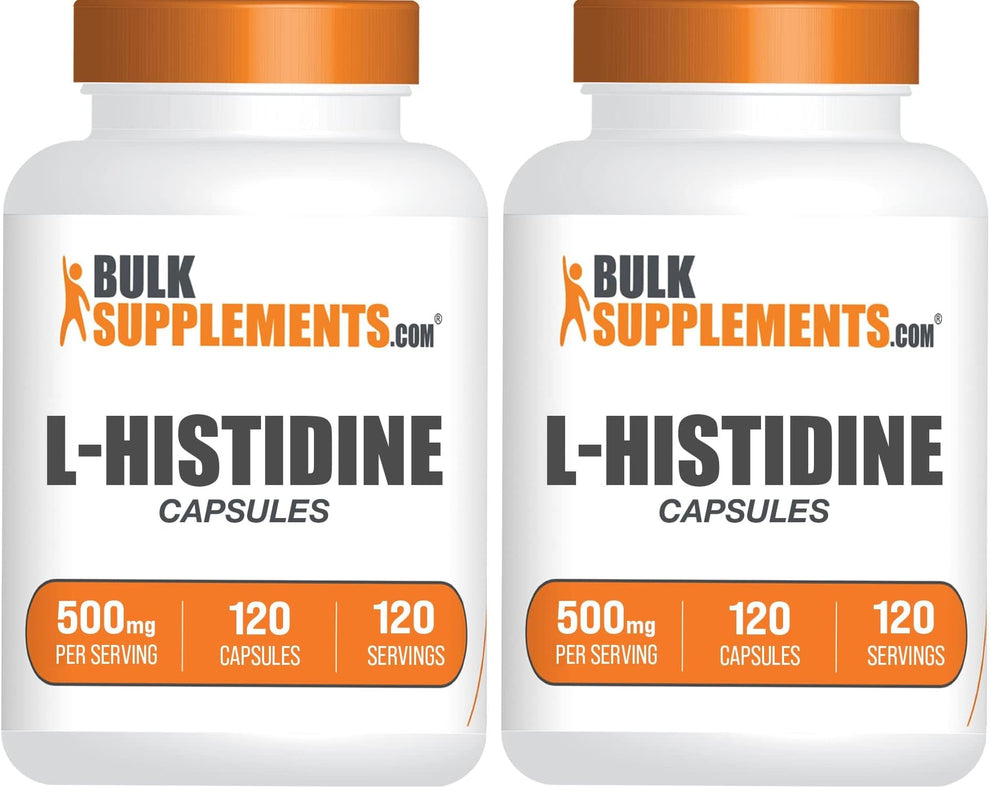 BulkSupplements L-Histidine capsules bottle (120 capsules per bottle) — pack of 2