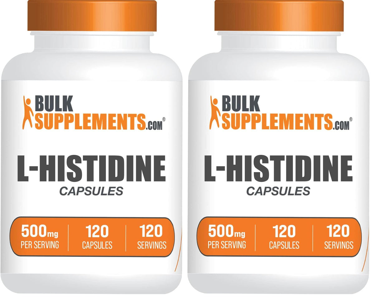 BulkSupplements L-Histidine capsules bottle (120 capsules per bottle) — pack of 2