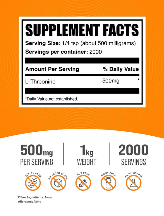Scooped L-Threonine powder ready to be added to a beverage