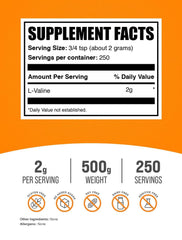 Unflavored L-Valine powder in 500g container