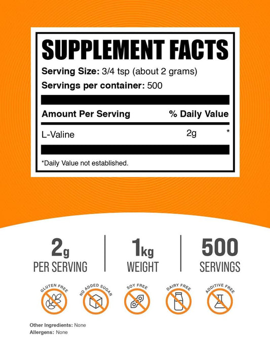 L-Valine Powder packaging from BulkSupplements