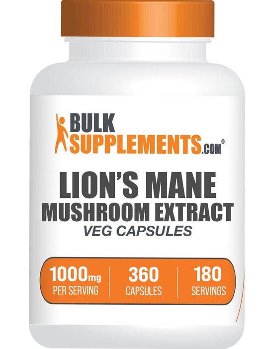 Bottle of BulkSupplements Lion's Mane Mushroom Extract capsules