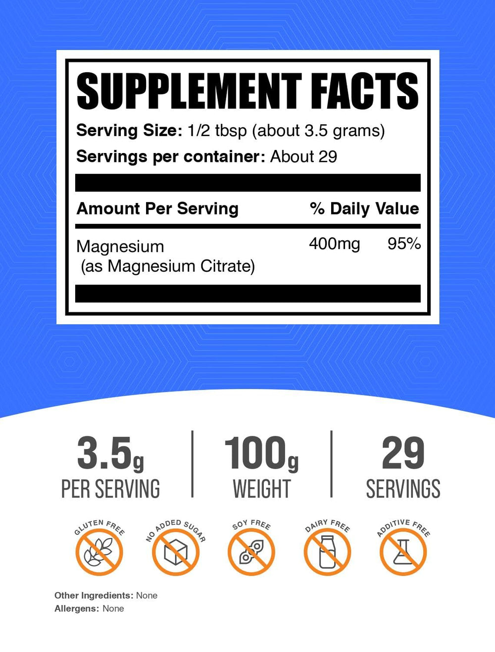 Label and product details for Magnesium Citrate Powder 400mg