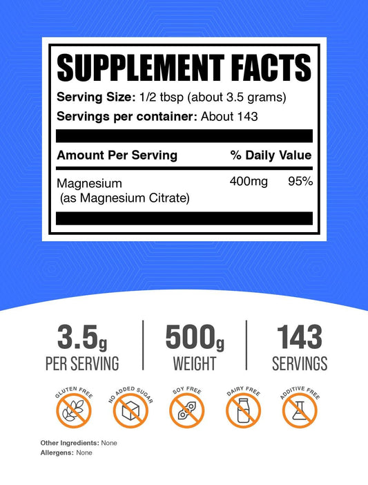Magnesium Citrate Powder bottle label details